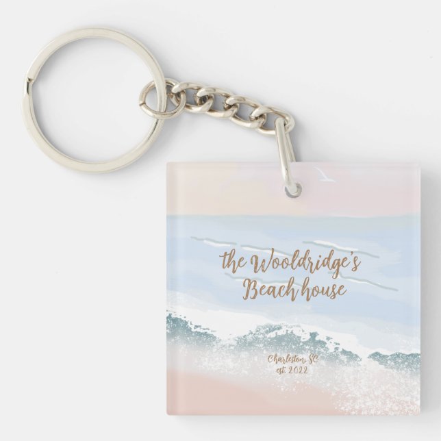 Beach House, Sand, Calm Blue Sea, Sunrise ID0022 Key Ring (Front)