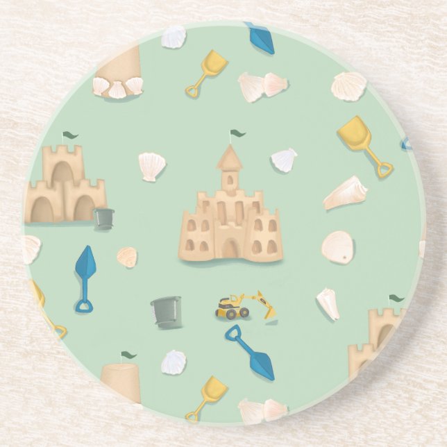 Beach House Sand Castle Seashell Coastal Coaster (Front)