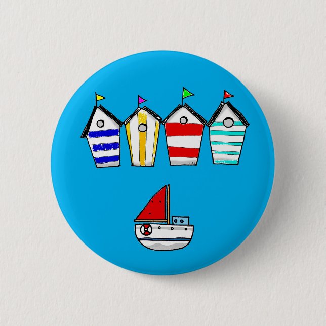 beach house & sea boat 6 cm round badge (Front)