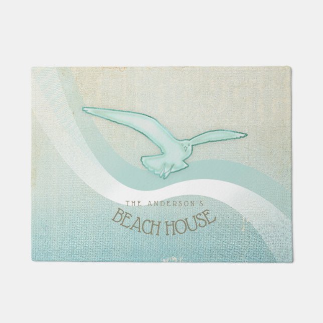 Beach House Seagull Aqua Blue ID623 Doormat (Front)