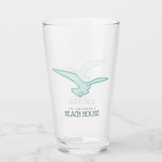 Beach House Seagull Aqua Blue ID623 Glass (Front)