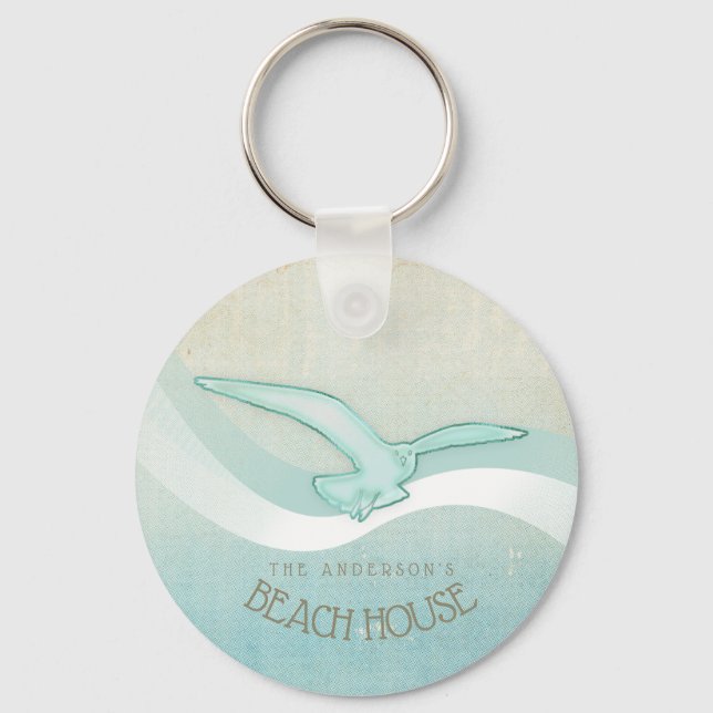 Beach House Seagull Aqua Blue ID623 Key Ring (Front)