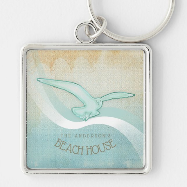 Beach House Seagull Aqua Blue ID623 Key Ring (Front)
