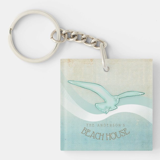 Beach House Seagull Aqua Blue ID623 Key Ring (Front)