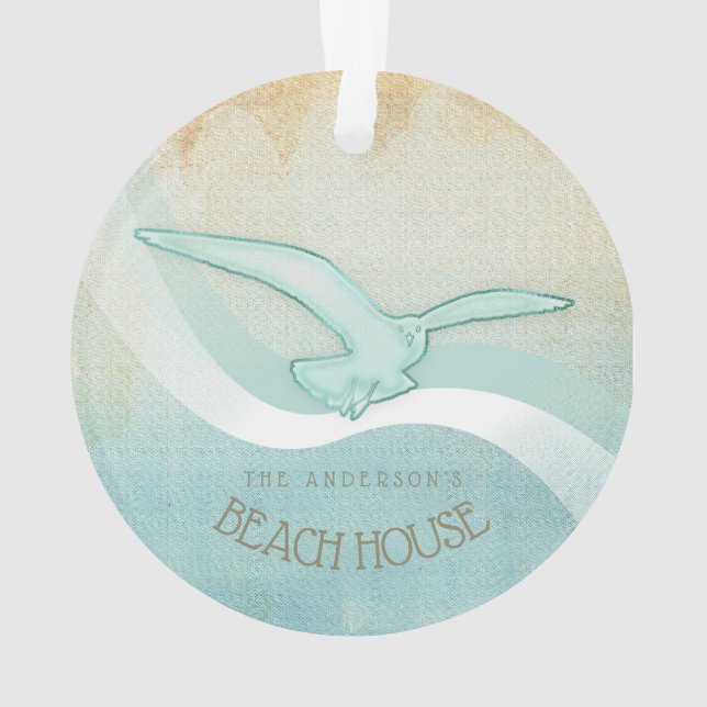 Beach House Seagull Aqua Blue ID623 Ornament (Back)