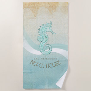 Beach House Seahorse Aqua Blue ID623 Beach Towel