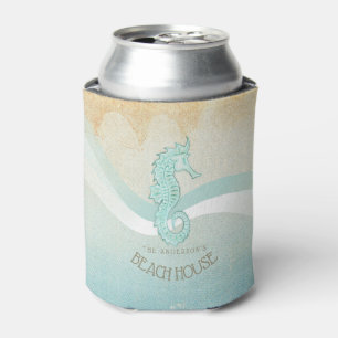 Beach House Seahorse Aqua Blue ID623 Can Cooler