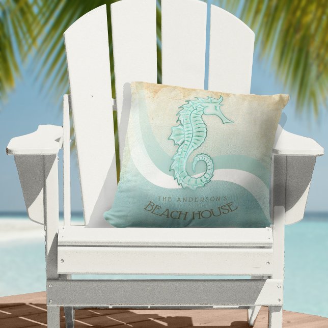 Beach House Seahorse Aqua Blue ID623 Cushion (Creator Uploaded)