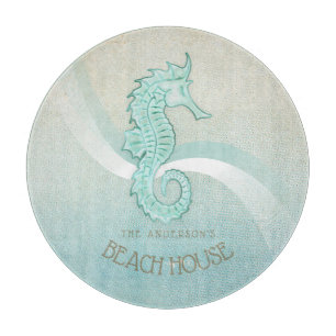 Beach House Seahorse Aqua Blue ID623 Cutting Board
