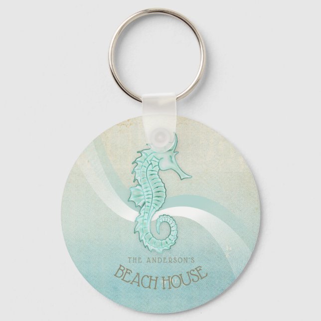 Beach House Seahorse Aqua Blue ID623 Key Ring (Front)