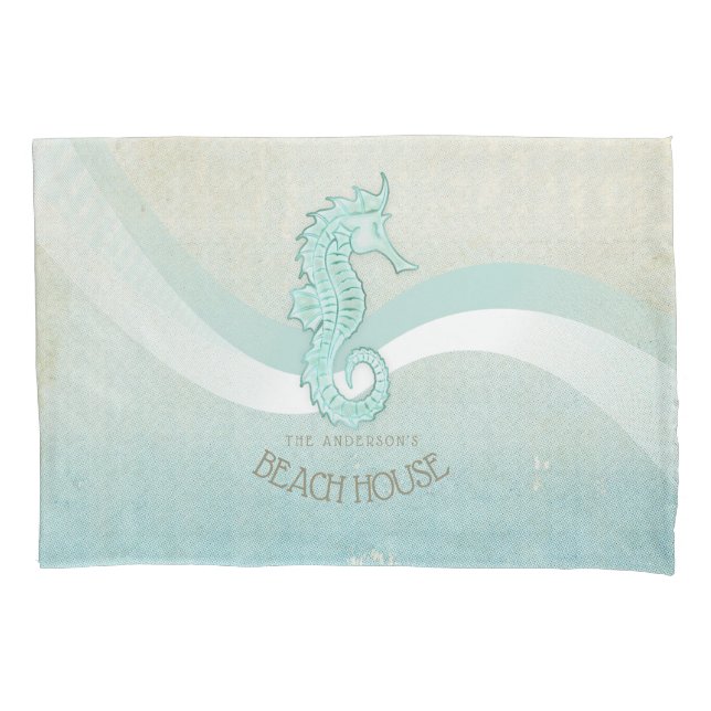 Beach House Seahorse Aqua Blue ID623 Pillowcase (Front)