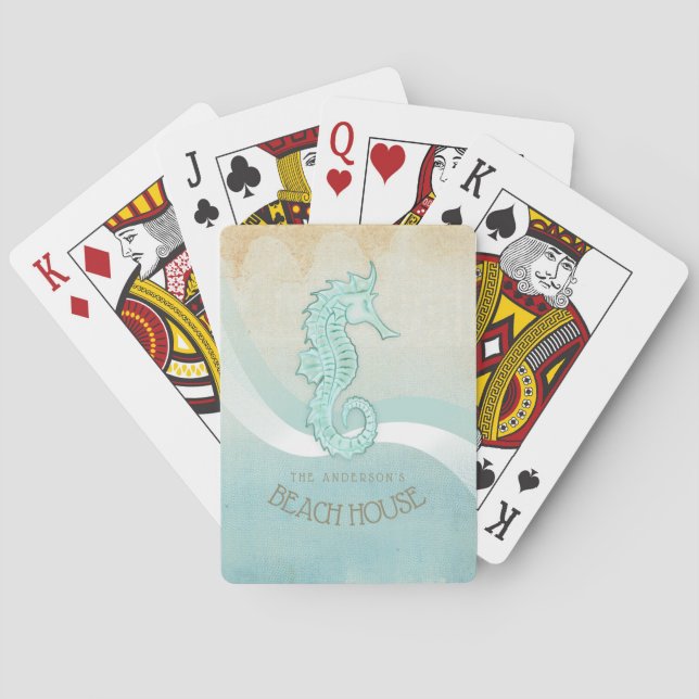 Beach House Seahorse Aqua Blue ID623 Playing Cards (Back)
