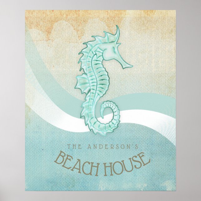 Beach House Seahorse Aqua Blue ID623 Poster (Front)