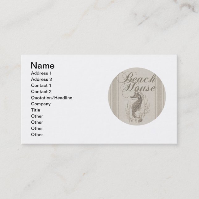 Beach House Seahorse Seashore Business Card (Front)