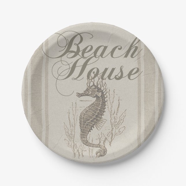 Beach House Seahorse Seashore Paper Plate (Front)