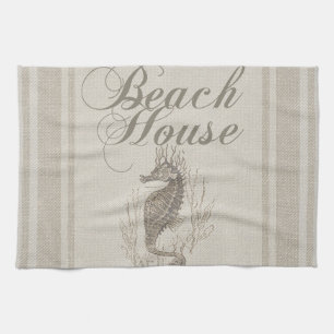 Beach House Seahorse Seashore Tea Towel
