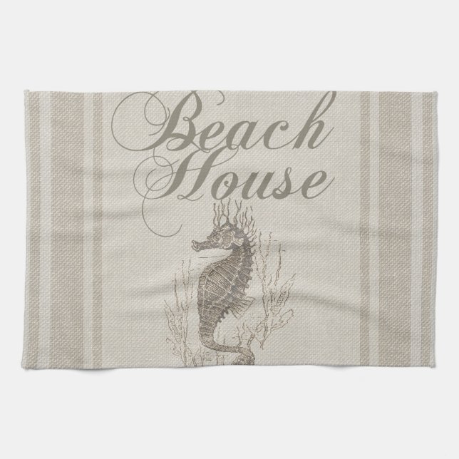 Beach House Seahorse Seashore Tea Towel (Horizontal)
