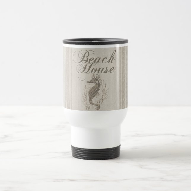 Beach House Seahorse Seashore Travel Mug (Center)