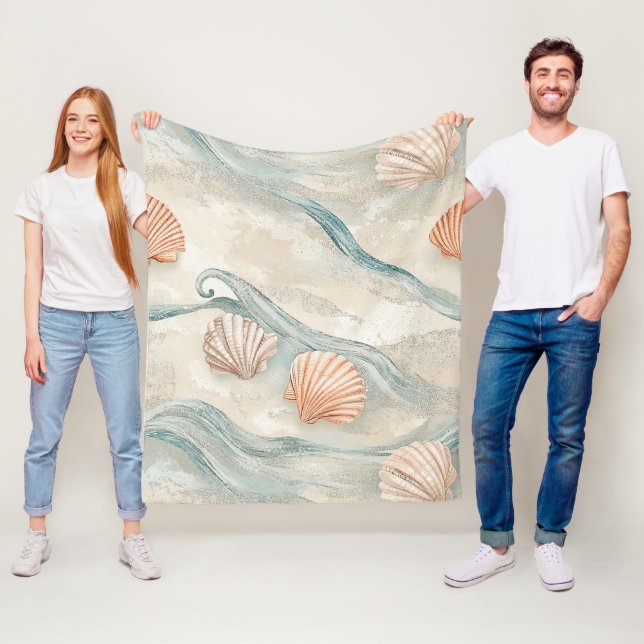 Beach House Seashell Pattern Fleece Blanket (In Situ)