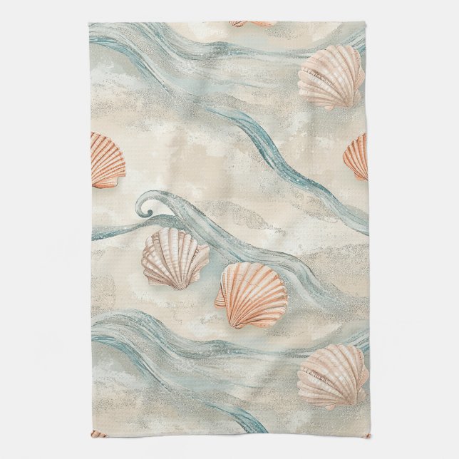 Beach House Seashell Pattern Tea Towel (Vertical)