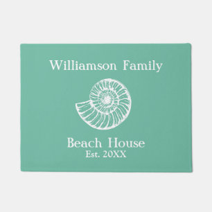 Beach House Shell Turquoise Monogrammed Doormat