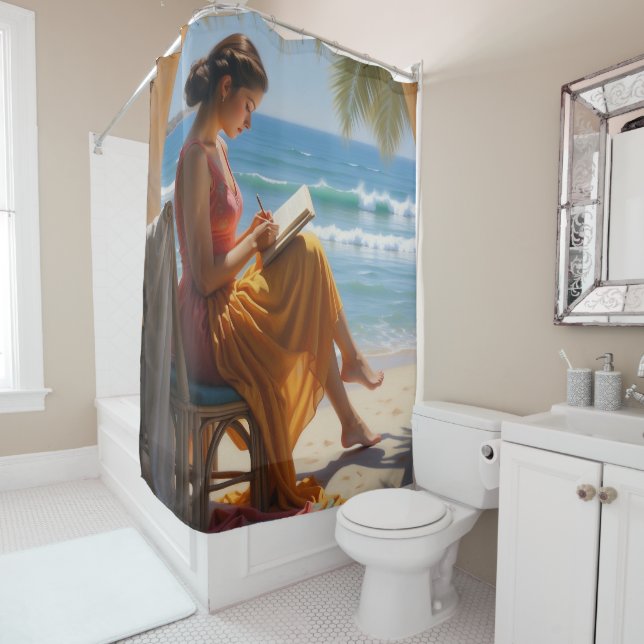 Beach House Shower Curtain With Custom Image (In Situ)