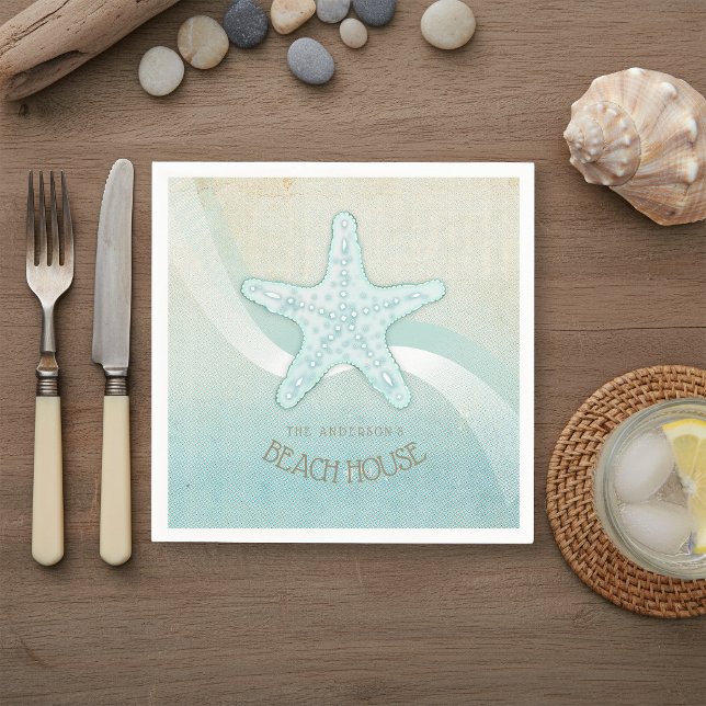 Beach House Starfish Aqua Blue ID623 Napkin (Creator Uploaded)