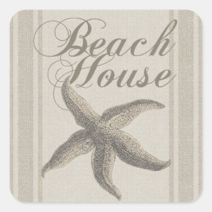Beach House Starfish Seashore Square Sticker