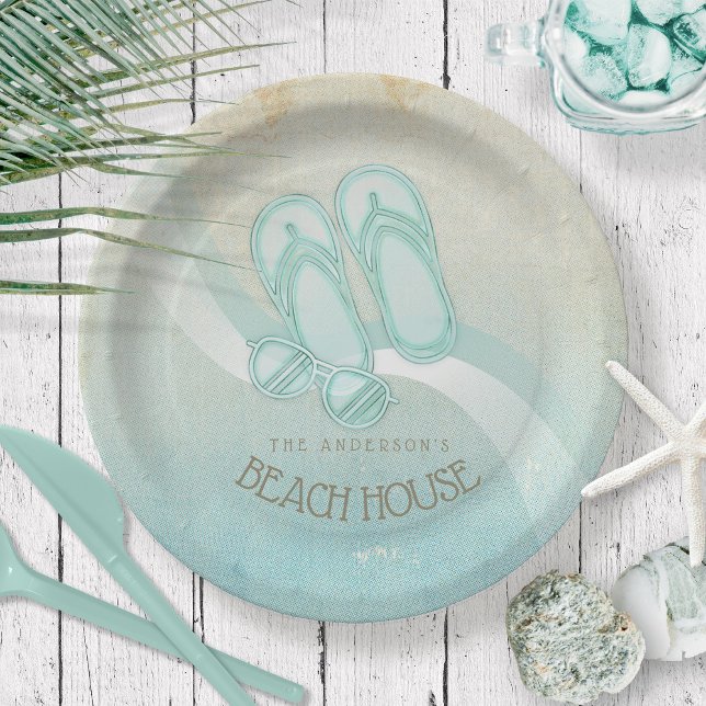 Beach House Sunglasses and Flip Flops Aqua ID623 Paper Plate (Creator Uploaded)