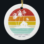 Beach House Vacation Family Christmas Reunion Ceramic Tree Decoration<br><div class="desc">Customise these camping retro designs for your beach or lake house by adding your family name or custom text, and year. I hope it’s not just about the cool design that caught your eye but the fact you’ll never find it in a department store rather makes this unique for you...</div>