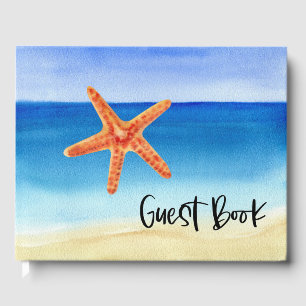 Beach  House Vacation on ocean background Guest Book