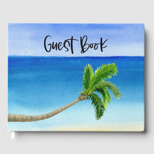 Beach House Vacation on ocean background Guest Book