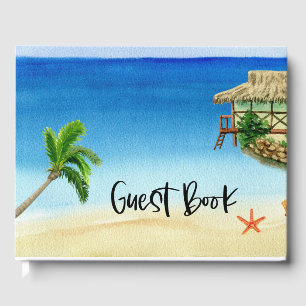 Beach  House Vacation on ocean background Guest Book