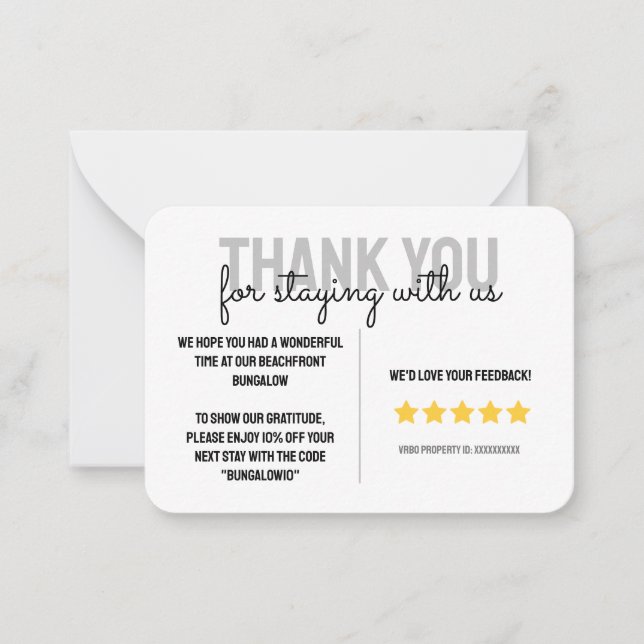 Beach House Vacation Rental Guest Thank You Card (Front)