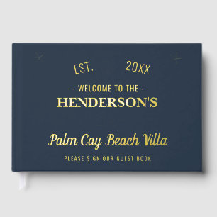 Beach House Vacation Rental Nautical Custom Gold Guest Book