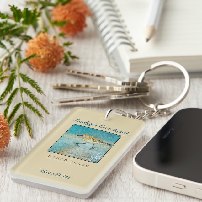 Beach House Vacation Rental Sandpiper Shorebird Key Ring (Front Right)