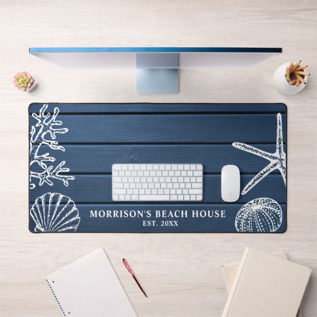 Beach House Vintage Seashells Custom Text  Desk Mat (Office 1)