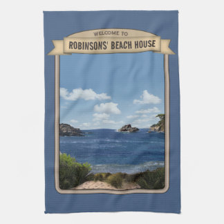 Beach House w/your text Kitchen Towel