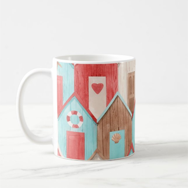 Beach house watercolor: retro pattern. coffee mug (Left)