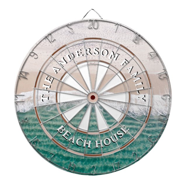 Beach House Waves Family Name Dartboard (Front)