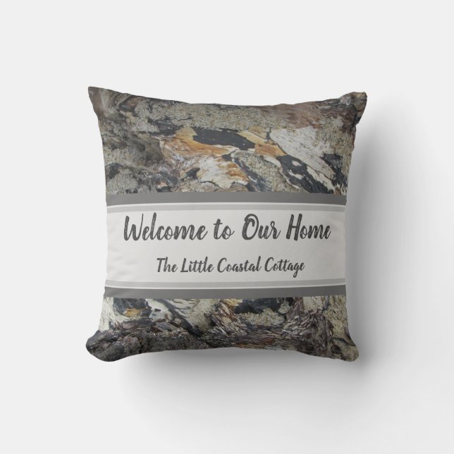Beach House Welcome Driftwood Photo Coastal Nature Cushion (Front)