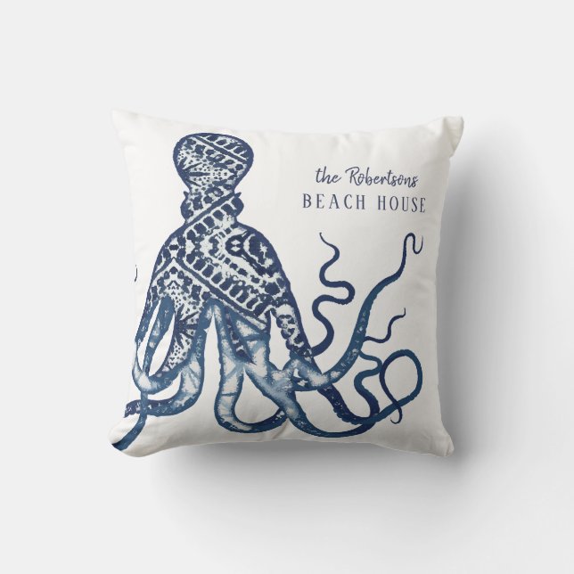 Beach House Welcome Name Shibori Pattern Octopus Cushion (Front)