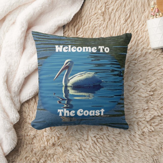 Beach House Welcome Pelican Wild Bird Home Guest Cushion (Blanket)