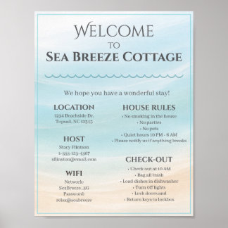 Beach House Welcome Sign with House Rules & WiFi
