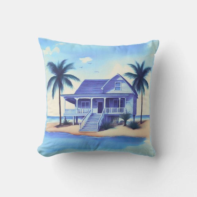 Beach House with Palm Trees Cushion (Front)