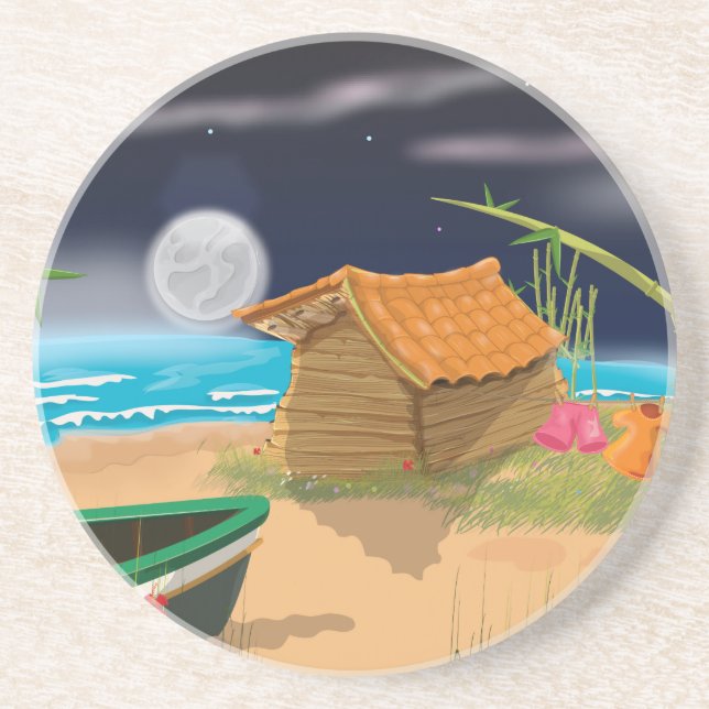 Beach Hut at night Coaster (Front)