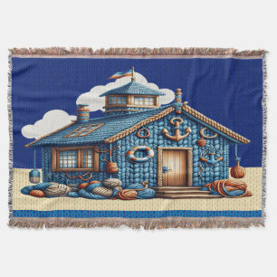 Beach Hut KNIT IMAGE  Throw Blanket