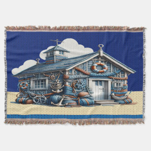 Beach Hut KNIT IMAGE  Throw Blanket