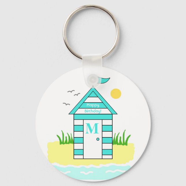Beach Hut Light Blue Key Ring (Front)