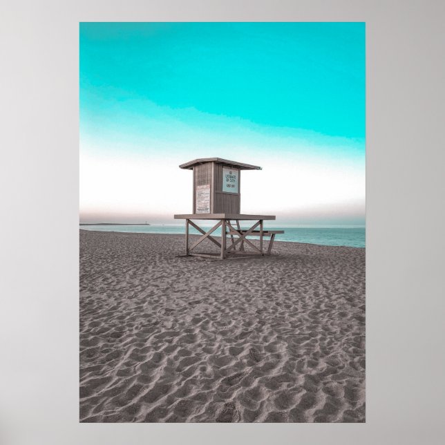 Beach Hut Ocean Beach Palm Photography Poster (Front)